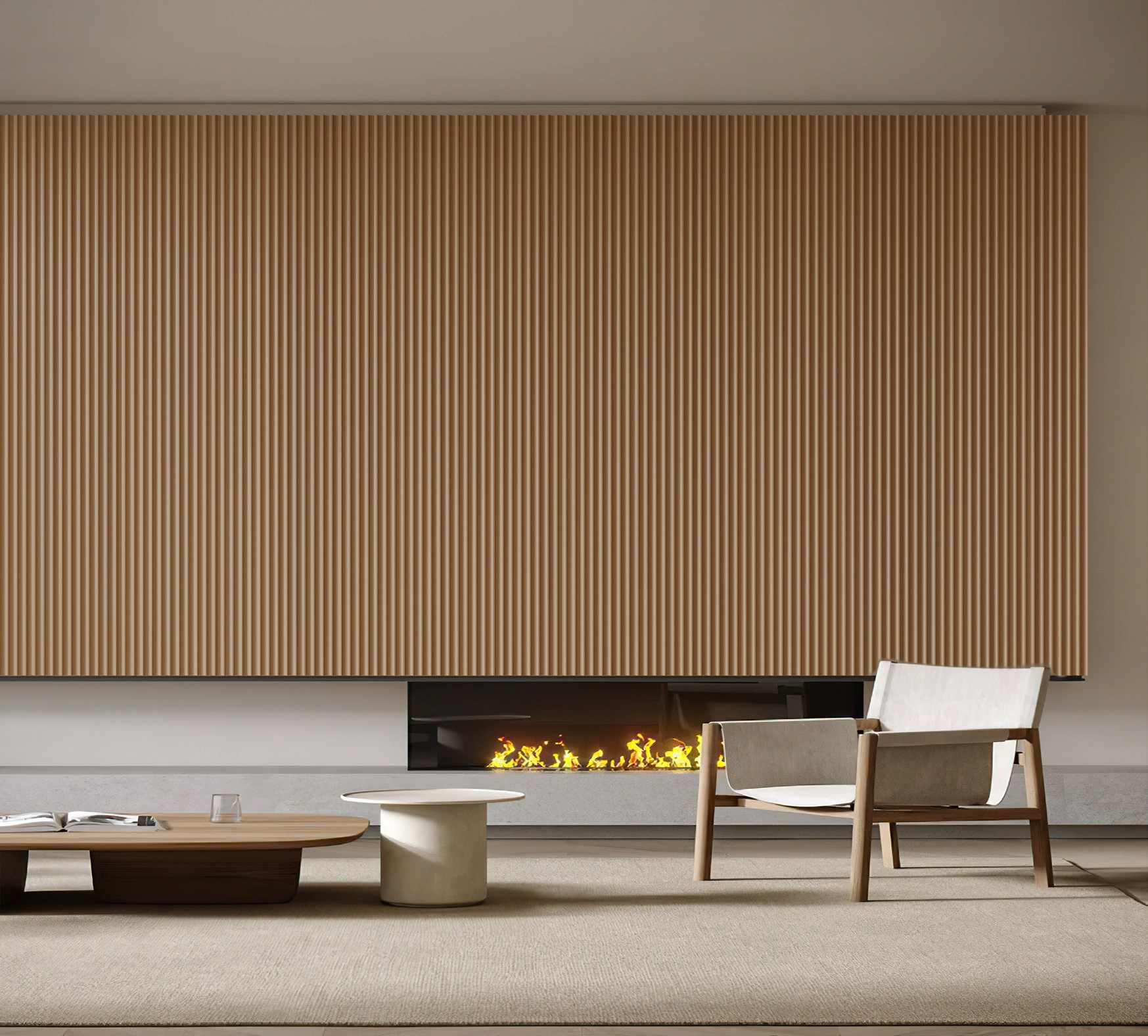 SALA MINIMALISTA CON PARED DE WALL PANEL
