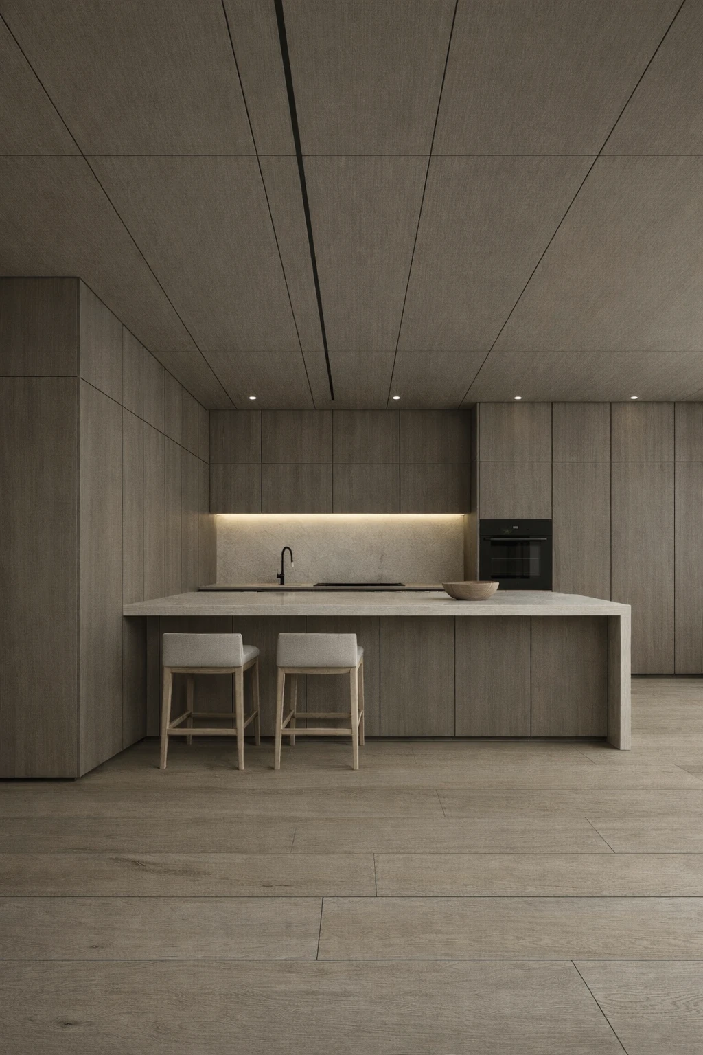 Cocina minilamista con paredes revestidas con wall panel