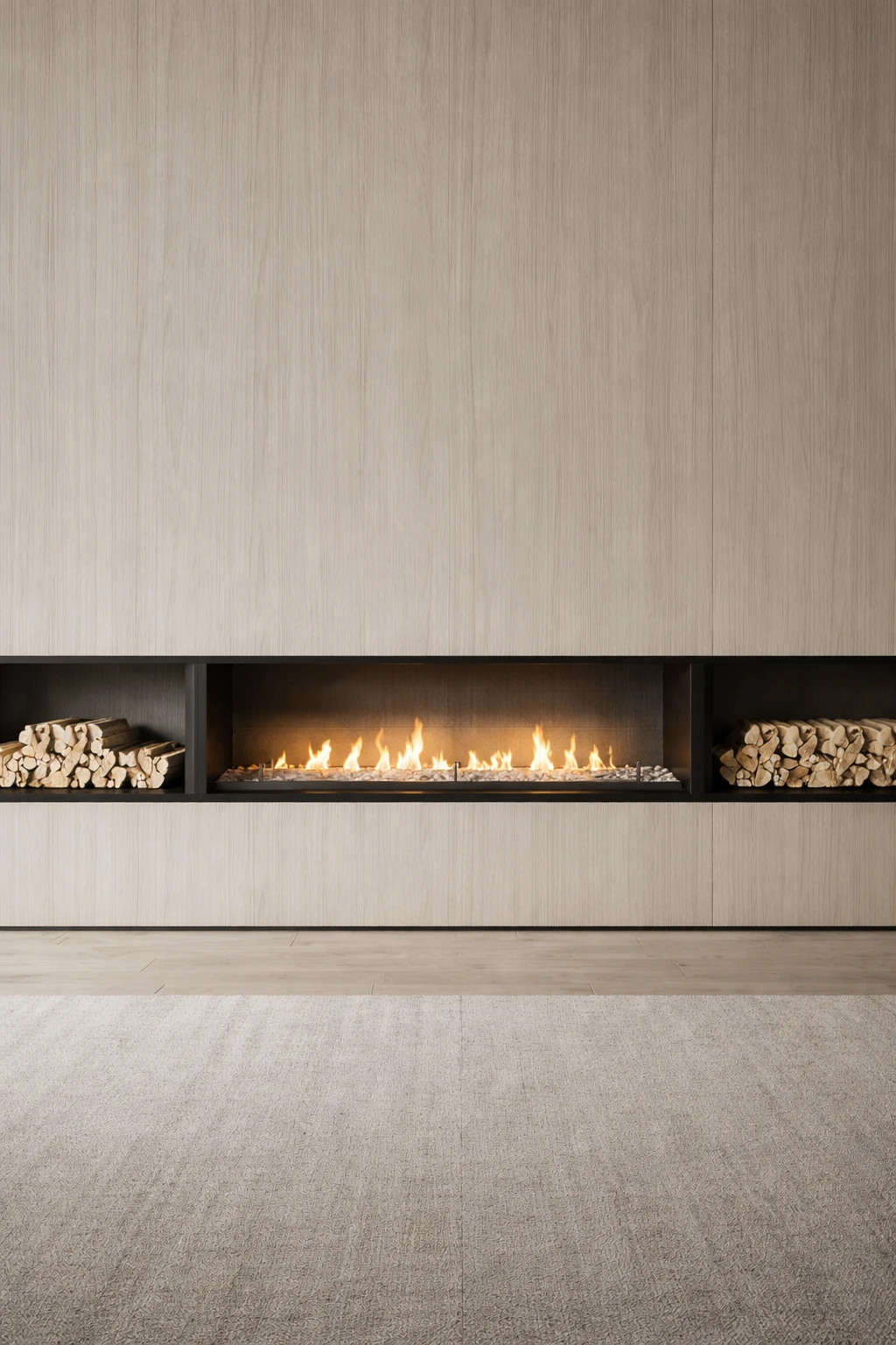 chimena con pared revestida con flatt panel