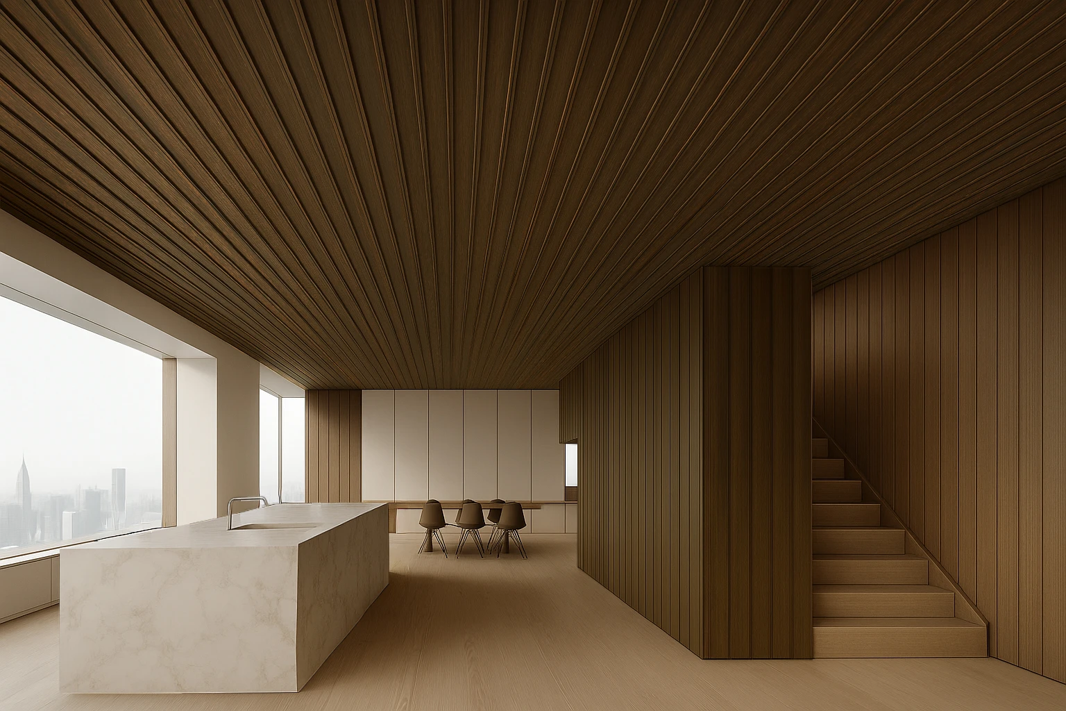 cocina con paredes revestidas con wall panel