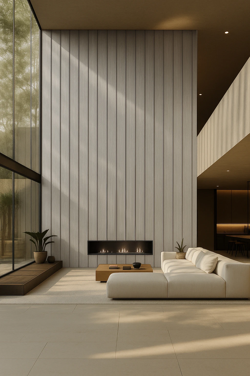 Sala con pared xl con acabados de wall panel
