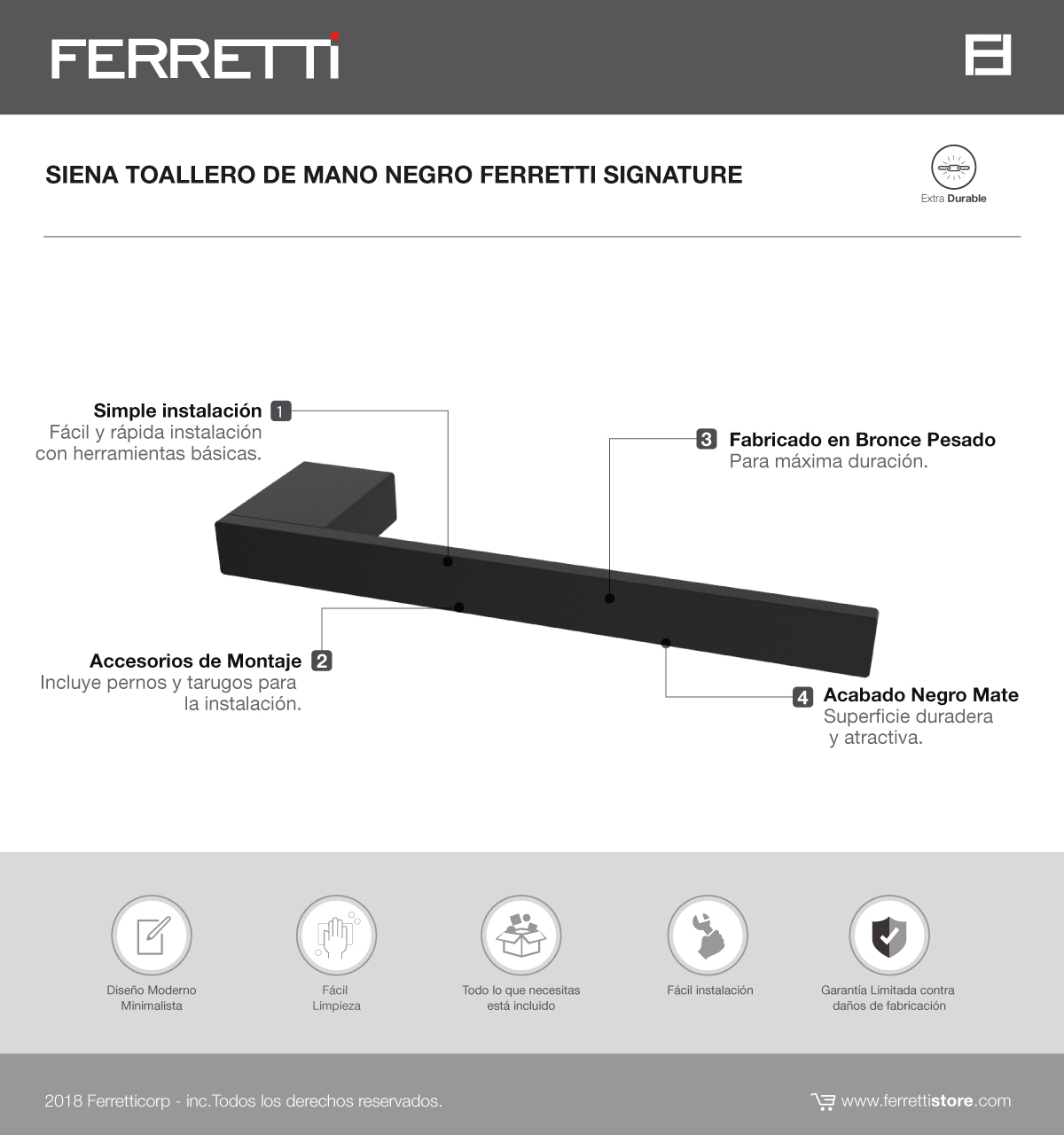 Siena toallero de mano negro ferretti