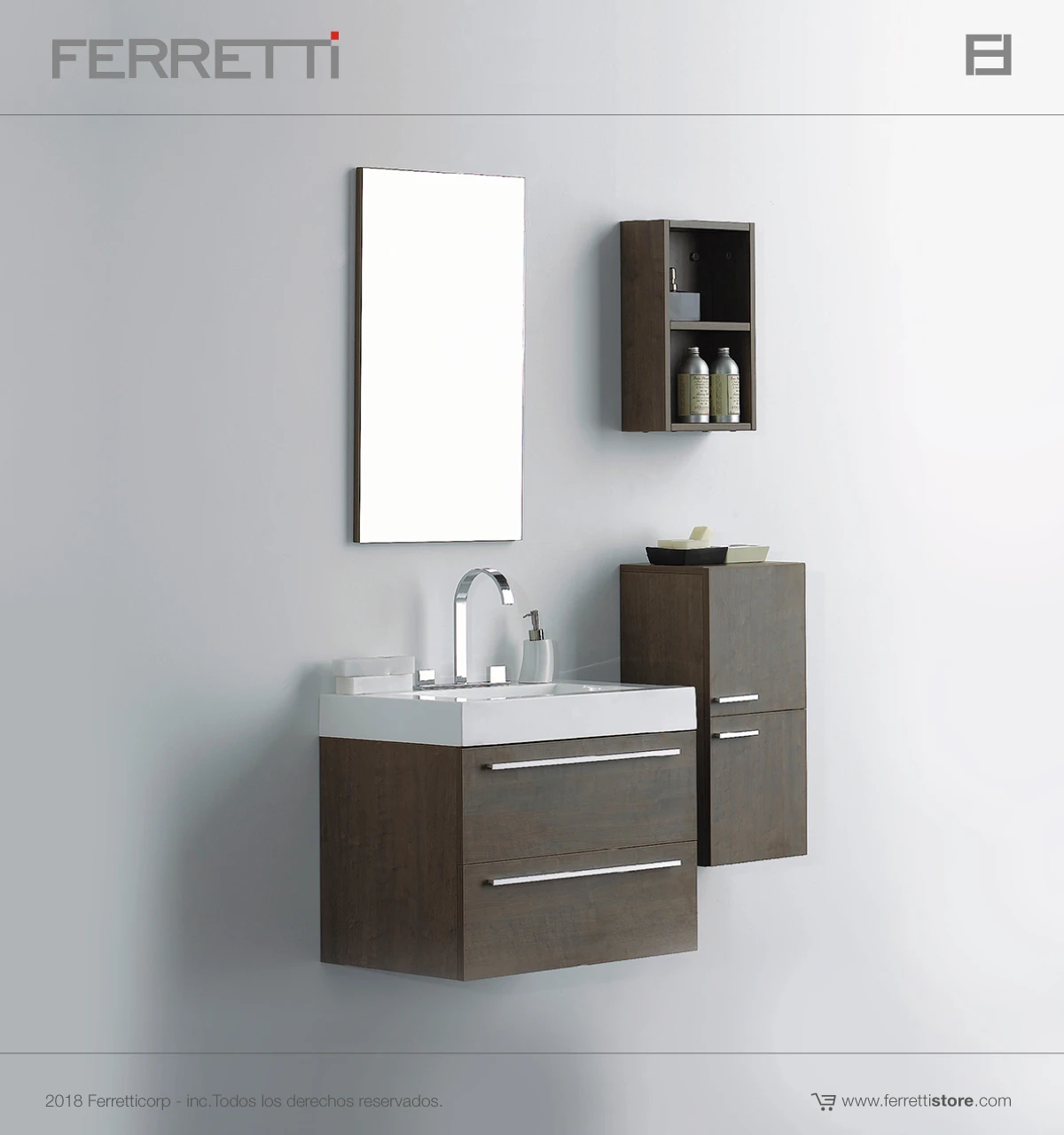 FA12044-COC-4-FERRETTI Mueble de baño Ferretti Mediterranee cocoa 684*476*500 c/ lavatorio blanco 690*484*150 - Image 1