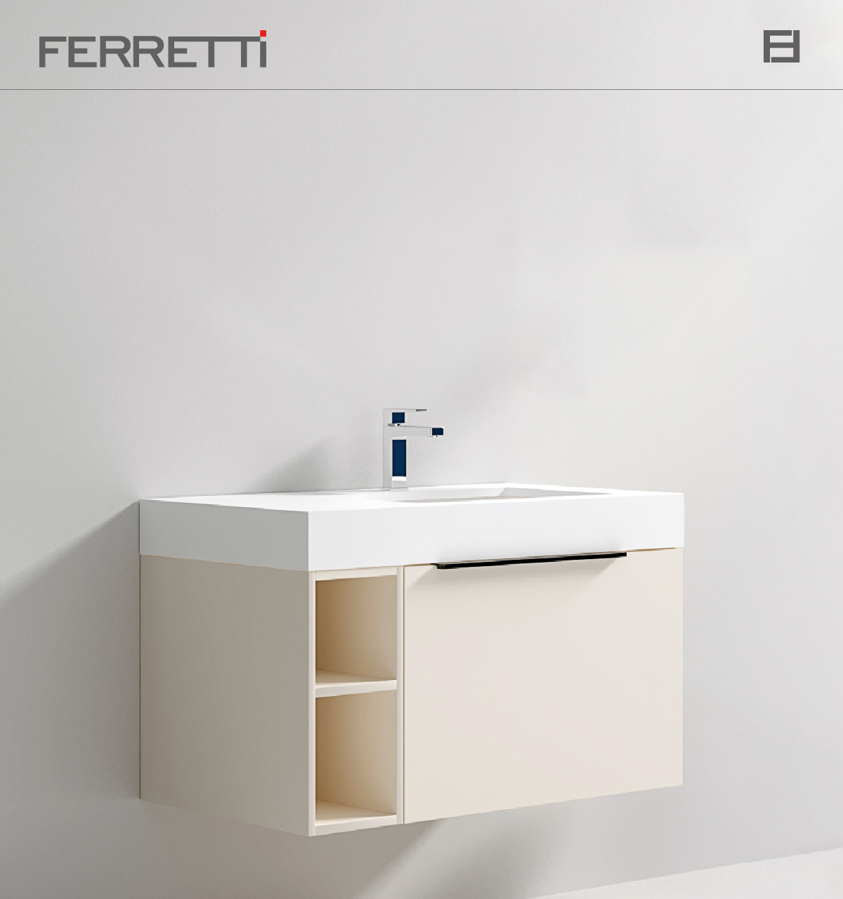 FA12705 Mueble de Baño Siena Capuccino con Tablero de Cuarzo Blanco y Lavatorio Empotrado de Cerámica Ferretti Signature - Image 1