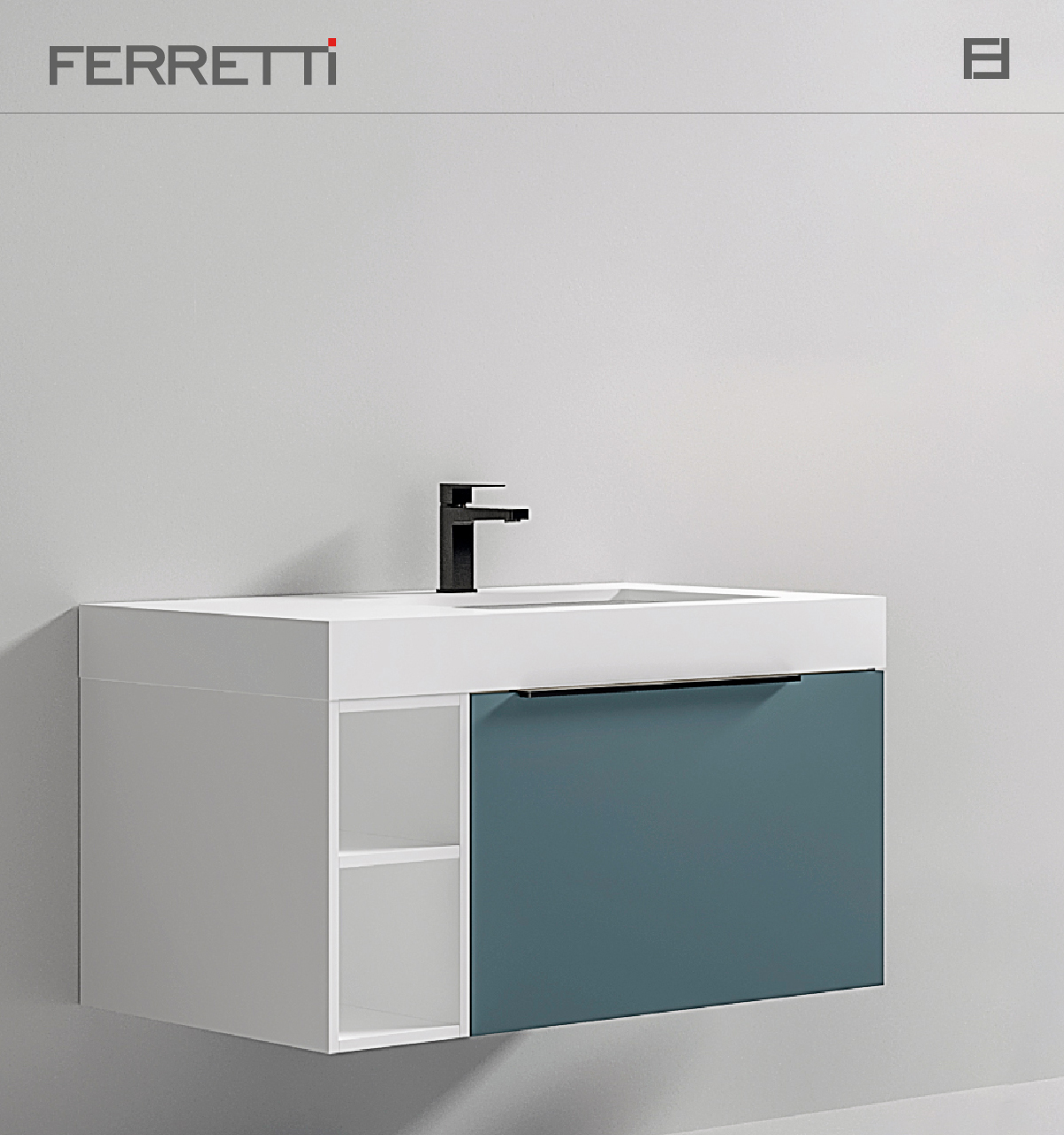 FA12707 Mueble de Baño Siena Gris Oscuro Mate con Blanco con Tablero de Cuarzo Blanco y Lavatorio Empotrado de Cerámica Ferretti Signature - Image 1