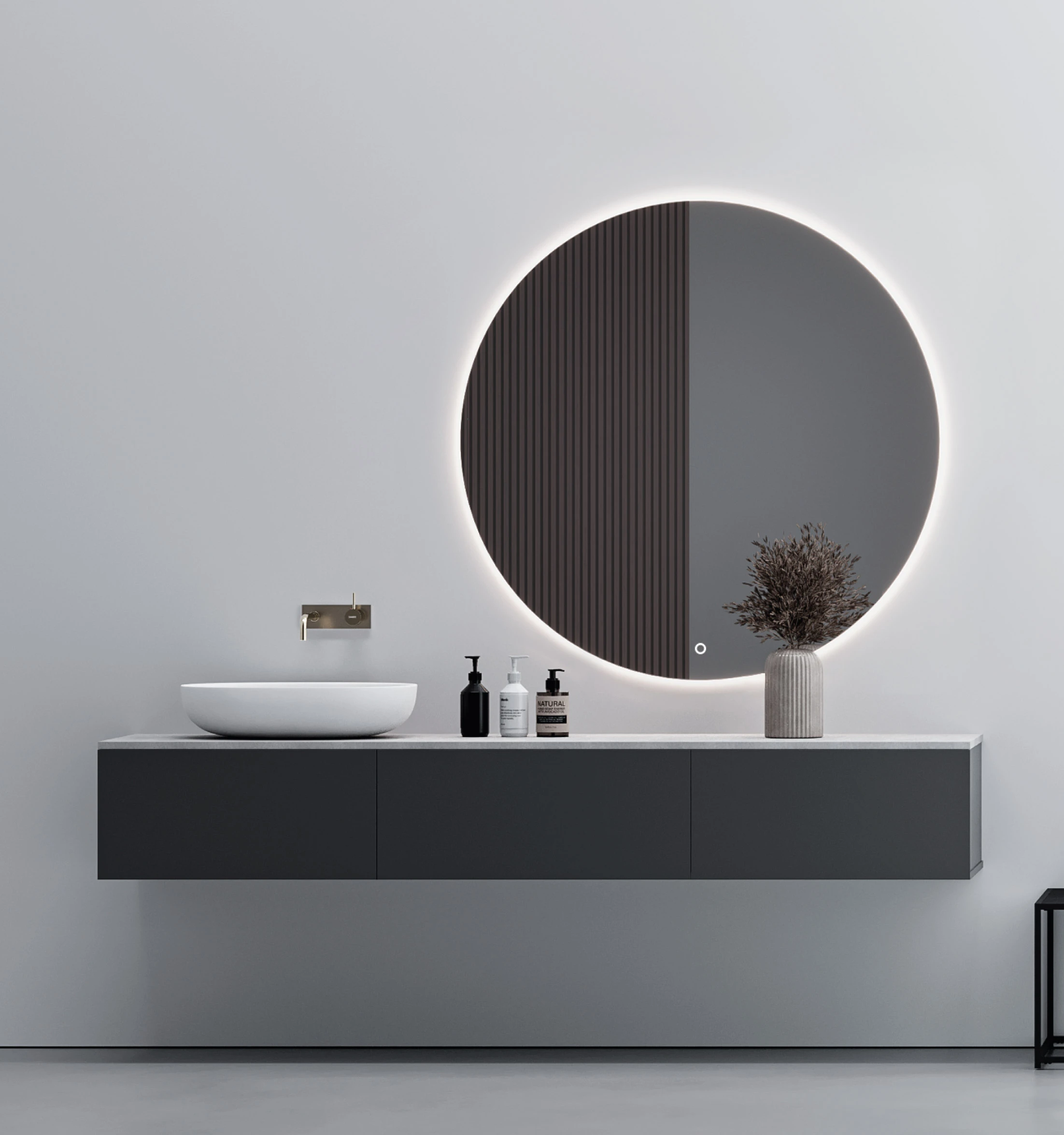 Espejo Eos De 1200x1200mm Touch, Con Luz Led De 3 Colores Ajustable (Blanca-Neutra-Cálida) Y Pad Anti Fog Ferretti