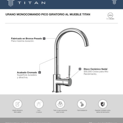 URANO MONOCOMANDO PICO GIRATORIO AL MUEBLE TITAN