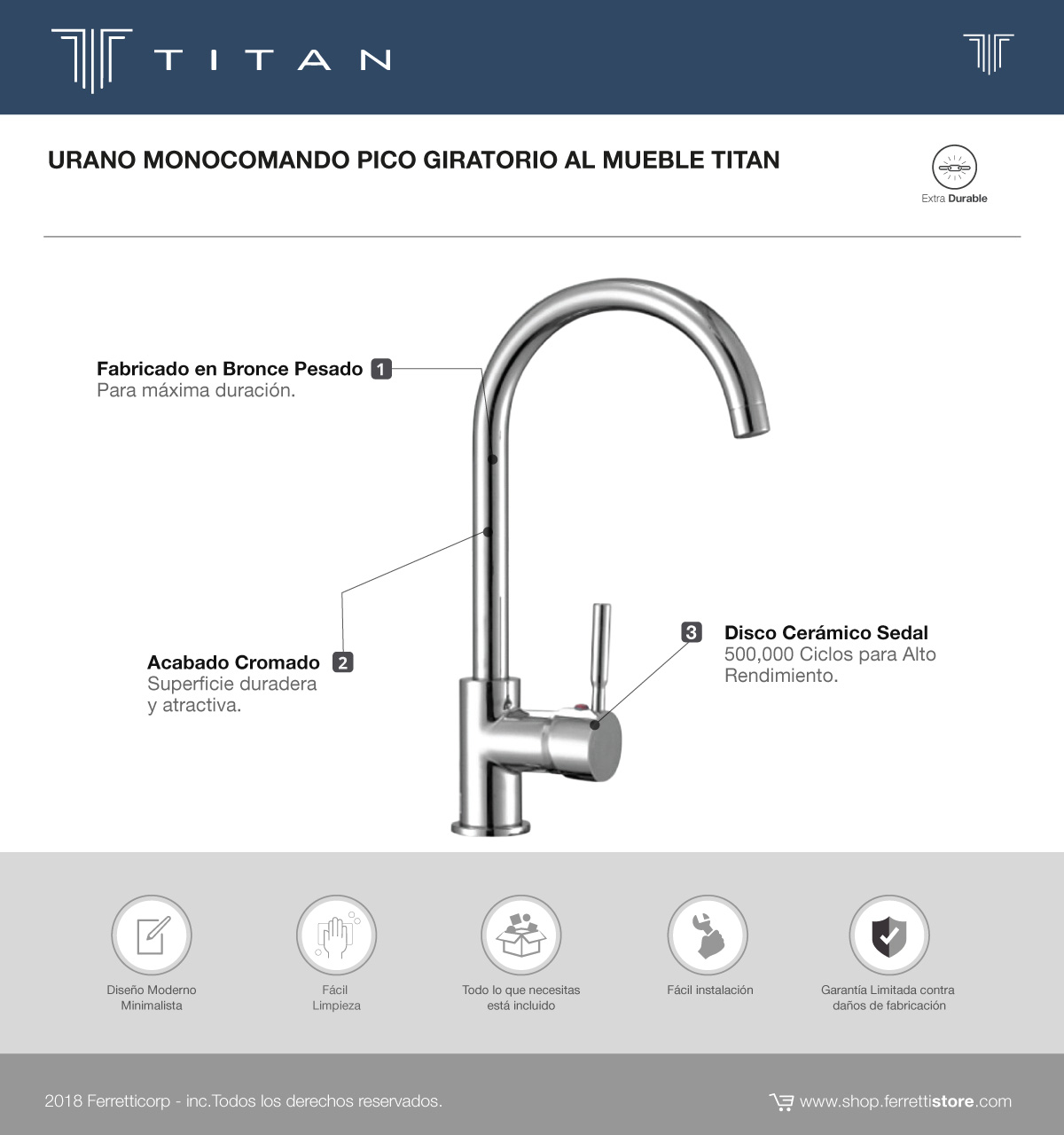 URANO MONOCOMANDO PICO GIRATORIO AL MUEBLE TITAN