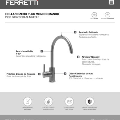 Holland Zero Plus Monocomando con pico giratorio al mueble