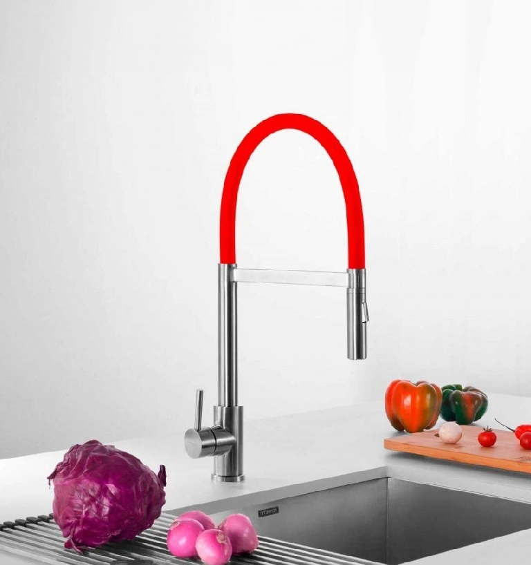 FA14924-HOLLAND-ZERO-2-FUNCIONES-JEBE-ROJO-COCINA Grifería Holland Zero Plus Cocina de dos Funciones con pico extraíble de jebe rojo - Image 1
