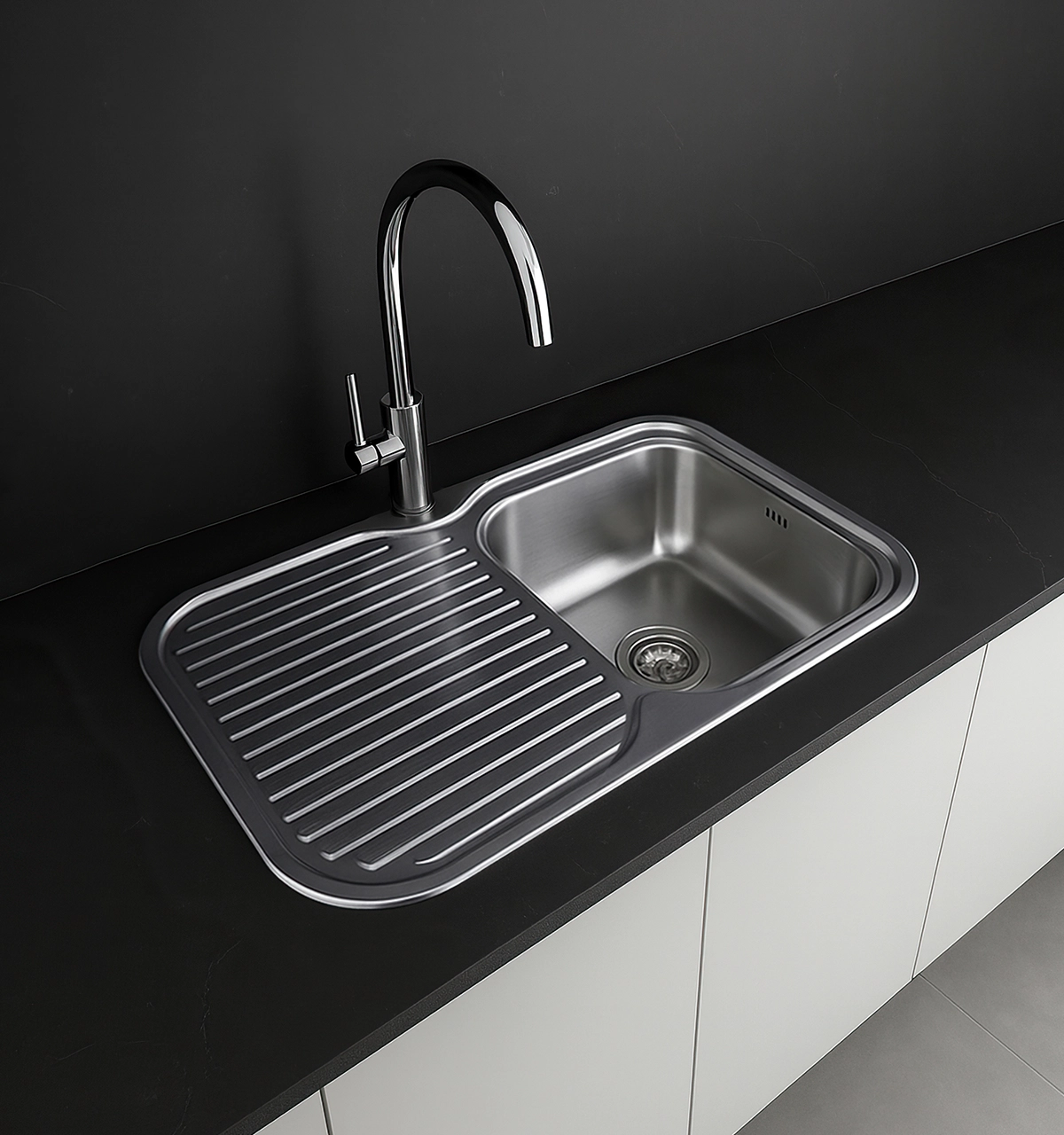 FA15696-AMB Lavadero Fashion c/1 poza sobrepuesto con rebose 85×50×19 cm en acero inoxidable T-304 con escurridor