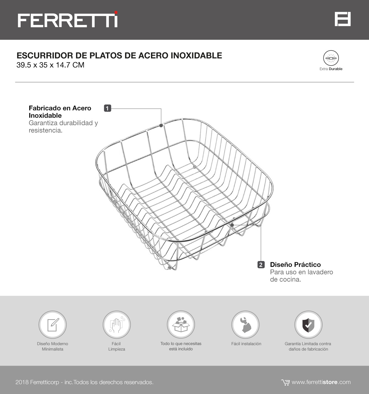 Escurridor de Platos de Acero Inoxidable 39.5 x 35 x 14.7 cm