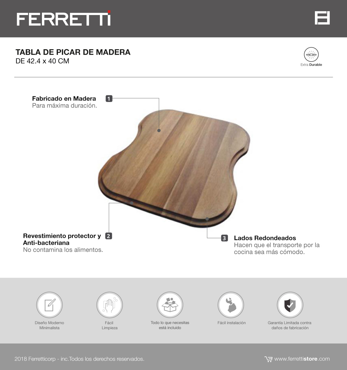 Tabla de Picar de Madera 42.4x40 cm