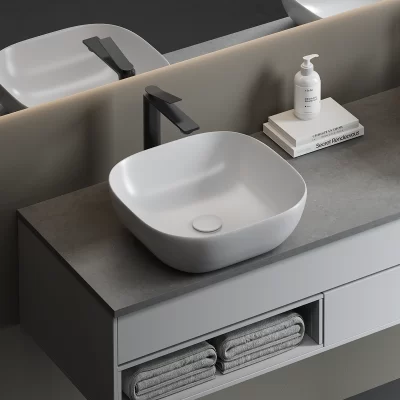 Lavatorio Hermes A42 Bowl Slim Cerámica Blanca 42.5x42.5x14.5 cm