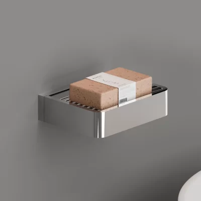 Jabonera parrilla Eos de bronce cromado con acabado moderno y diseño resistente para baño.