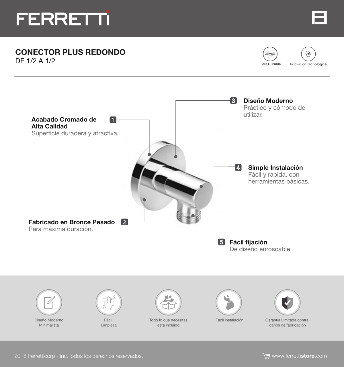 Conector Redondo de 1/2 a 1/2 Plus