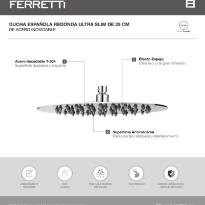 Ducha Española Redonda Ultra Slim 25cm