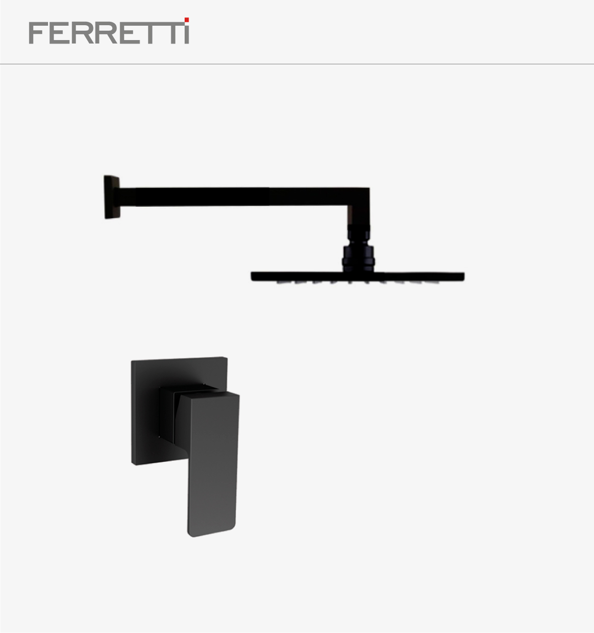 FA8026-FLATT-DUCHA-MONOCOMANDO-NEGRA-CABEZA-DE-DUCHA-SLIM-20CM-NEGRA-CUADRADA-CON-BRAZO-35CM-CUADRADO-FERRETTI-SIGNATURE-1 Flatt Signature Ducha Monocomando Negra + Cabeza de Ducha Slim Cuadrada 20cm + Brazo Cuadrado - Image 1