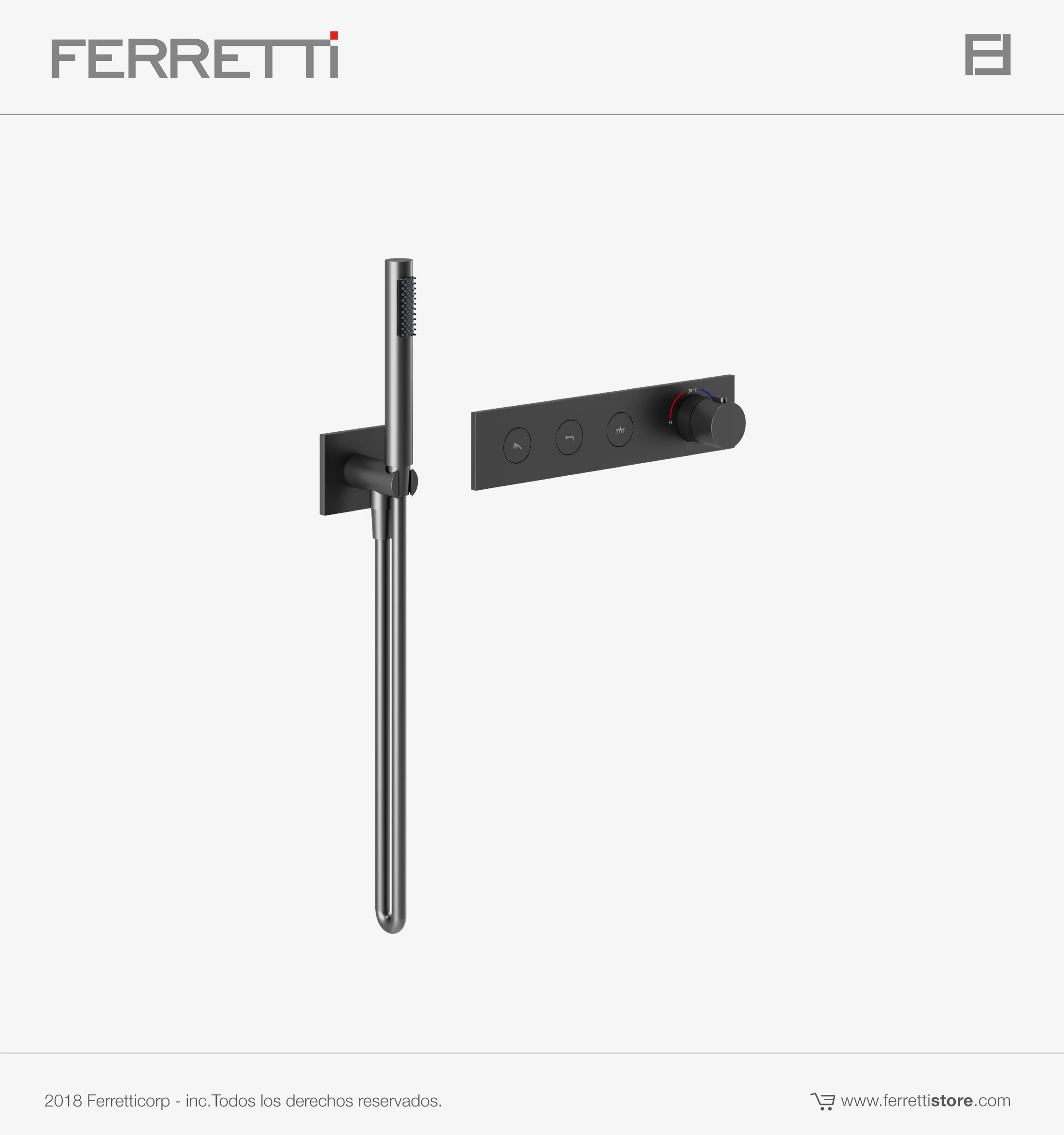 Strattos Ducha Monocomando Negra Termostatica Smart de 3 funciones con Ducha de Mano Ferretti