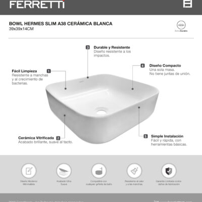 Hermes A38 Bowl Slim Cerámica Blanca 39x39x14