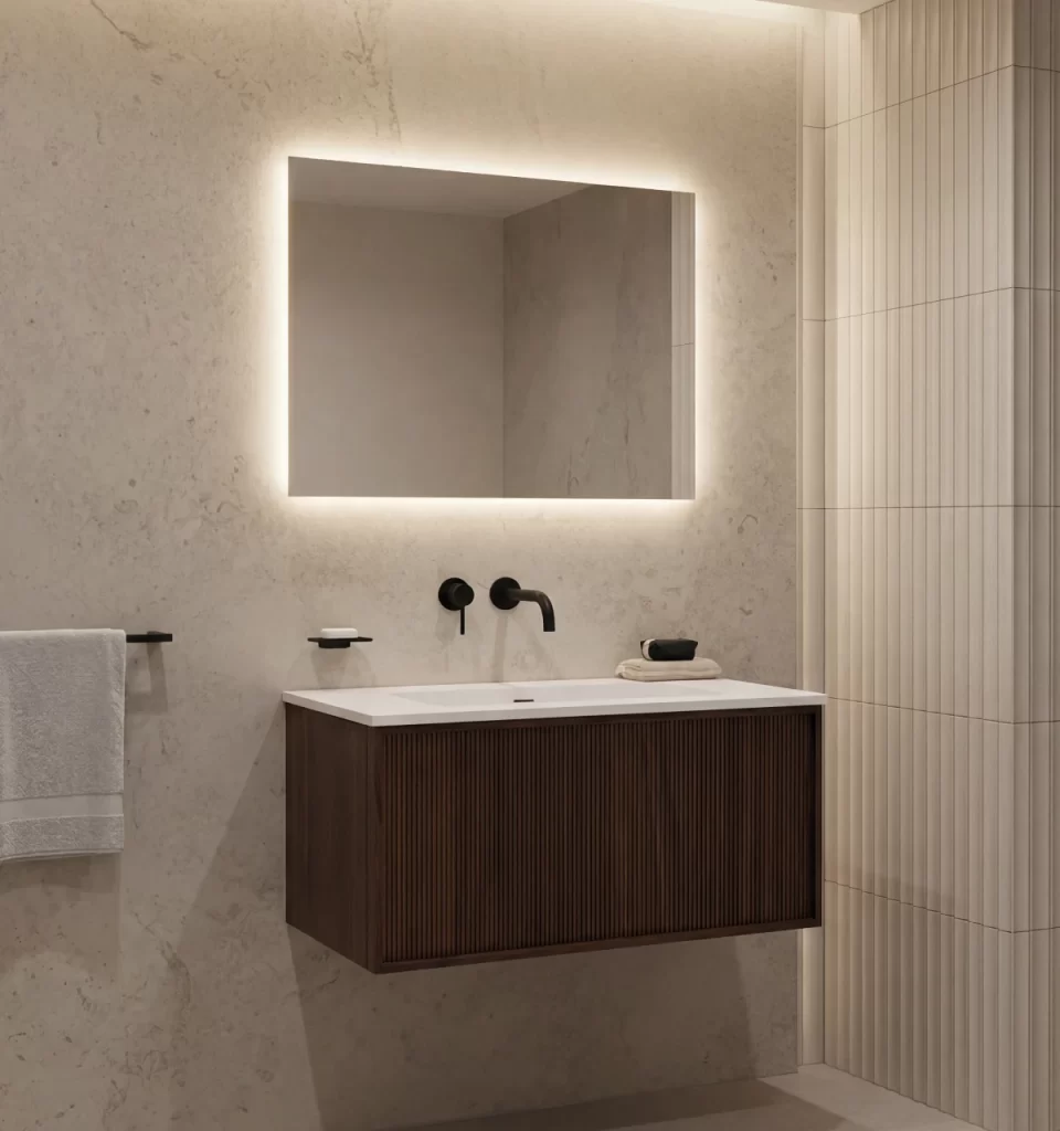 Mueble de Baño Strattos Nogal De 750x480x417Mm con Tablero Matt Signature